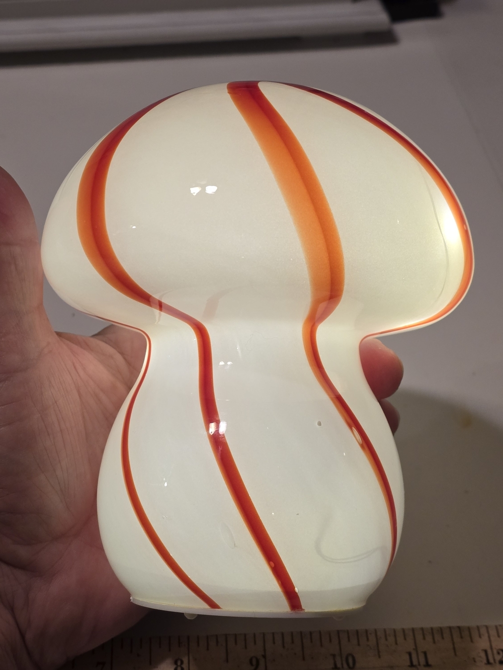 White/Red Peppermint Swirl glass Mushroom Accent Light Working 6.5x6
